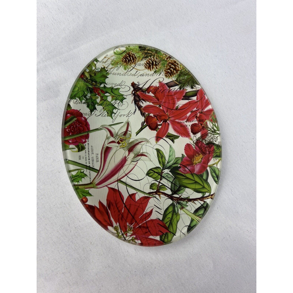 Michel Design Works Christmas Holly Berry Poinsettia Oval Bar Soap Trinket Tray